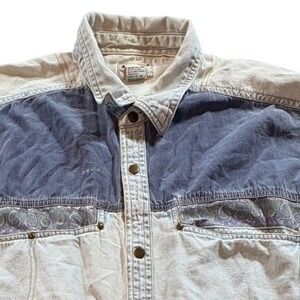 Anchor Blue Denim Paisley Shirt Mens Large Vintage Colorblock Corduroy Western